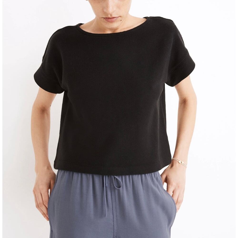MADEWELL Black Twill Jacquard Boxy Crop 100% Cotton T-Shirt Size Small